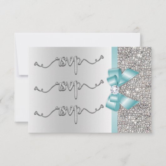 Faux sarcelle nœud sequins argentés RSVP mariage (Devant)