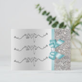 Faux sarcelle nœud sequins argentés RSVP mariage (Debout devant)
