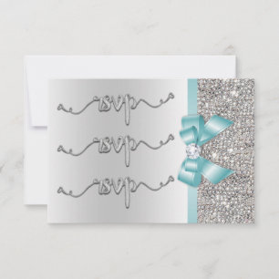 Faux sarcelle nœud sequins argentés RSVP mariage