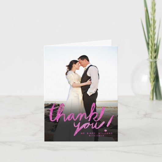 Faux schittert Roze Moderne Foto dankt u kaardt Bedankkaart (Voorkant)