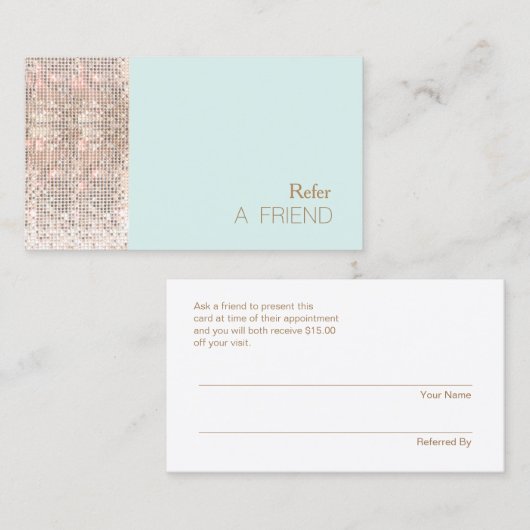 FAUX Sequin Beauty Salon Cusomer Référence (Devant / Derrière)