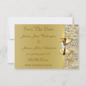Faux sequins dorés et nœud mariage save the date (Dos)