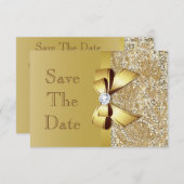 Faux sequins dorés et nœud mariage save the date (Devant / Derrière)