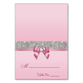 Faux Sequins Pink Bow Place Card Kaart
