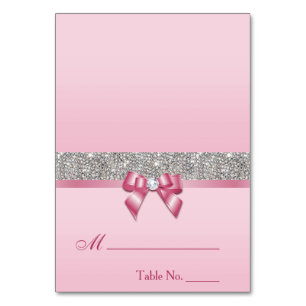 Faux Sequins Pink Bow Place Card Kaart