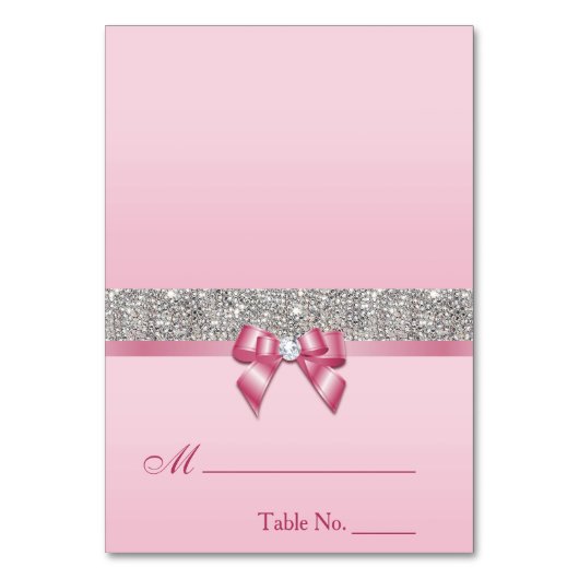 Faux Sequins Pink Bow Place Card Kaart (Voorkant)