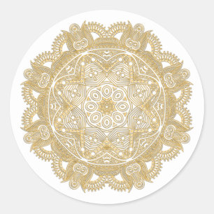 Faux Shiny Gold Trendy Oriental Mandala Pattern Ronde Sticker