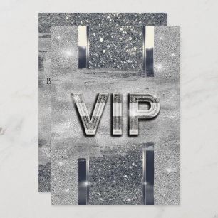 Faux Shiny Silver Metallic VIP Party Invitation Kaart