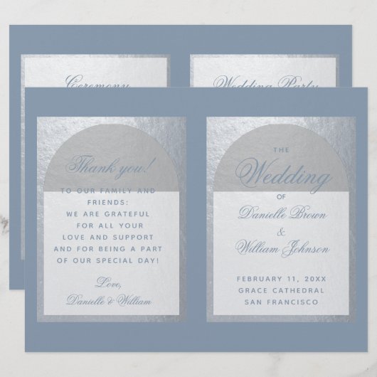 Faux Silver Arch Poussiéreux Programme de Mariage (Devant / Derrière)