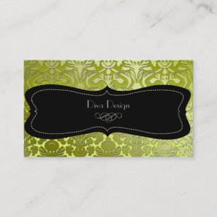 Faux Silver Baroque Damask/black/lime green Visitekaartje