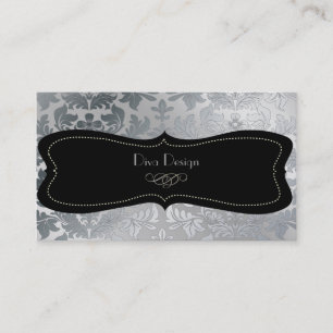 Faux Silver Baroque Damask/black Visitekaartje