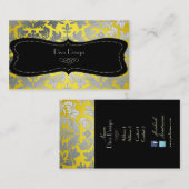 Faux Silver Baroque damask yellow/black Visitekaartje (Voorkant / Achterkant)