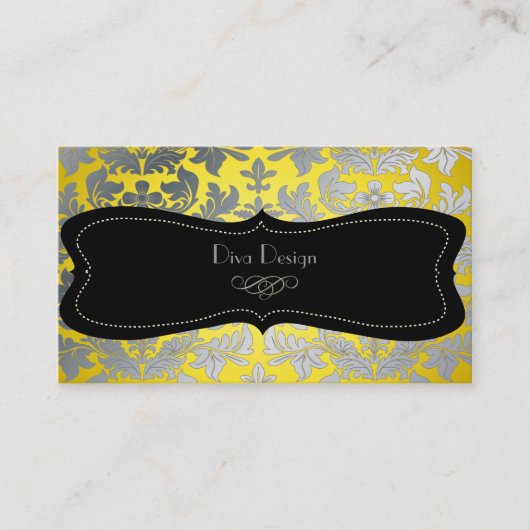 Faux Silver Baroque damask yellow/black Visitekaartje (Voorkant)