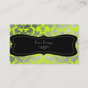 Faux Silver Baroque demask fluorescent green/black Visitekaartje