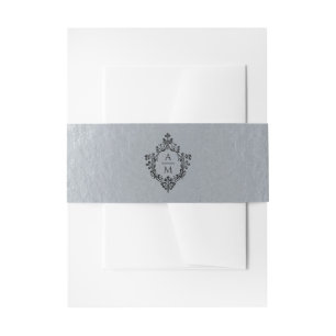 Faux Silver Black Crest Elegant Monogram Uitnodigingen Wikkel