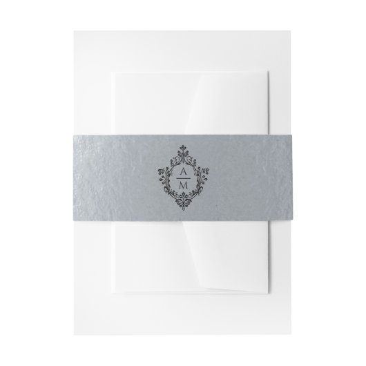Faux Silver Black Crest Elegant Monogram Uitnodigingen Wikkel (Voorkant Voorbeeld)