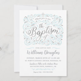 Faux Silver Boy Baptism Invitation Kaart