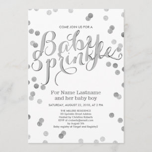 Faux Silver Confetti Modern Baby Sprinkle Invite Kaart
