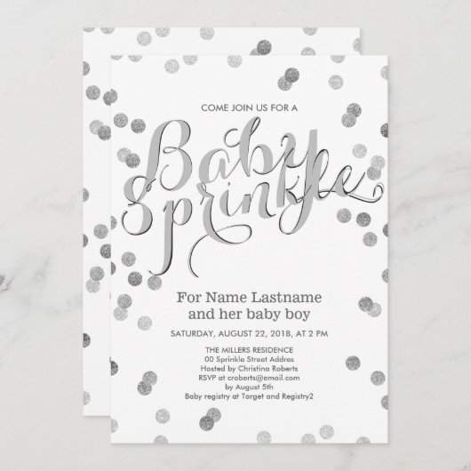 Faux Silver Confetti moderne Invitation d'arrosage (Devant / Derrière)