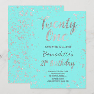 Faux Silver confetti splatters blauwgroen 21st Bir Kaart