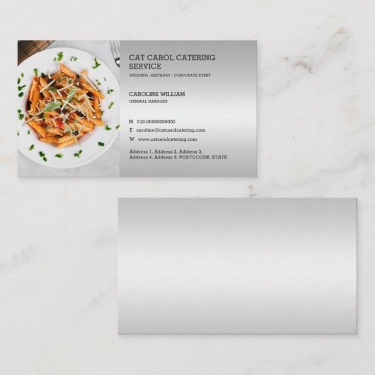 Faux Silver Custom Formele Voedsel Zakelijke Cater Visitekaartje (Voorkant / Achterkant)