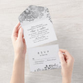 Faux Silver Eegant -lace bruiloft All In One Uitnodiging (Afscheurbaar)
