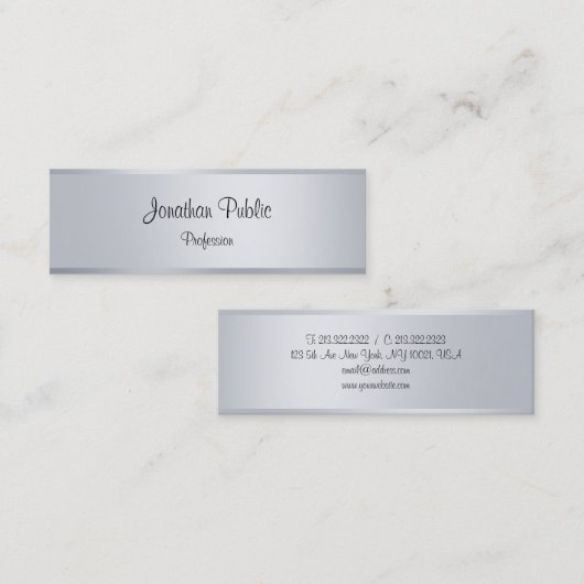 Faux Silver Elegant Handschrift Sjabloon Modern Mini Visitekaartje (Voorkant / Achterkant)
