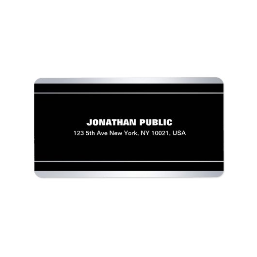 Faux Silver Elegant Modern Black Sjabloon Glamour Etiket (Voorkant)