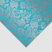 Faux Silver Floral Damasblauw achtergrond Tissuepapier (Detail)