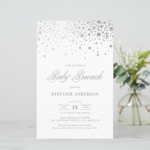 Faux Silver Foil Confetti Baby Brunch Uitnodiging