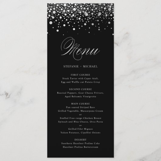 Faux Silver Foil Confetti Black Elegant Menu Kaart (Voorkant)