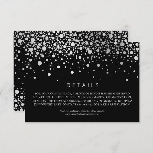 Faux Silver Foil Confetti Black Weddenschap - Gege Informatiekaartje (Voorkant / Achterkant)