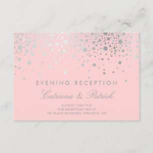 Faux Silver Foil Confetti Blush Reception Kaart