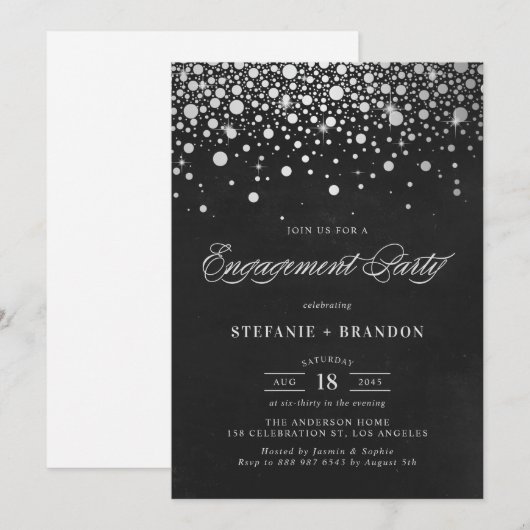 Faux Silver Foil Confetti Chalkboard Verloving Kaart (Voorkant / Achterkant)