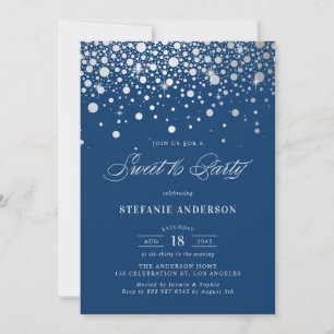 Faux Silver Foil Confetti Navy Sweet Sixteen Kaart