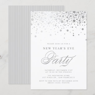 Faux Silver Foil Confetti New Year's Eve Party Kaart