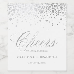 Faux Silver Foil Confetti Stippen Cheers Wedding Wijn Etiket
