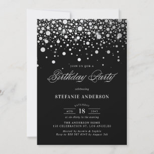 Faux Silver Foil Confetti Stippen Zwart Verjaardag Kaart