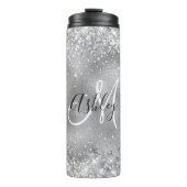 Faux Silver Foil met Sparkly Glitter Monogram Thermosbeker (Voorkant)