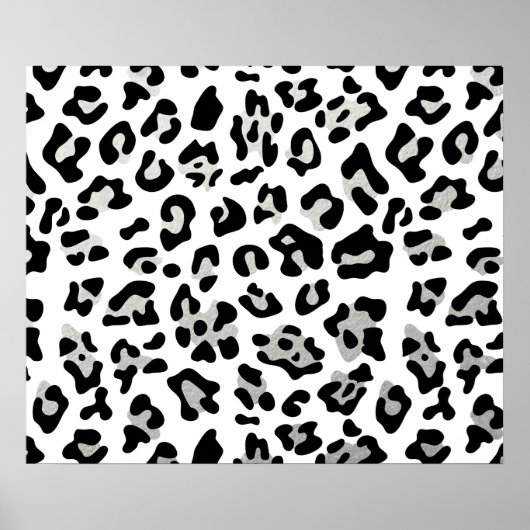 Faux Silver Foil - zwarte leopard - printerpatroon Poster (Voorkant)