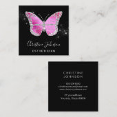 Faux Silver Glitter Butterfly Square visitekaartje (Voorkant / Achterkant)