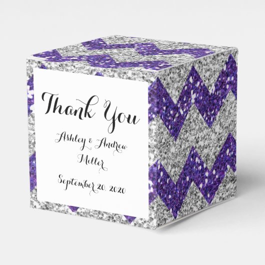Faux Silver Glitter Chevron Pattern Paars Glitter Bedankdoosjes (Voorkant Zijde)
