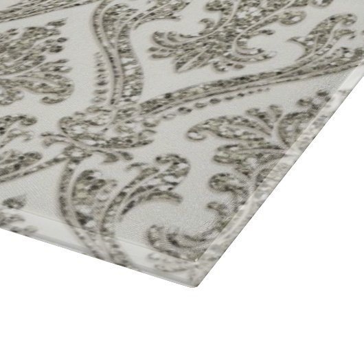 Faux Silver Glitter Damask Floral Pattern Kitchen Snijplank (Hoek)