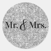 Faux Silver Glitter de heer & Mrs Wedding Ronde Sticker (Voorkant)