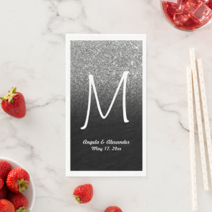 Faux Silver Glitter en Black Ombre Monogram Servet