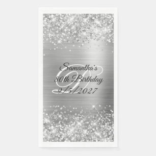 Faux Silver Glitter en Folie 80th Birthday Servet