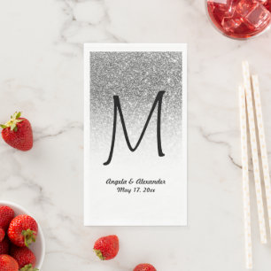 Faux Silver Glitter en White Ombre Monogram Servet
