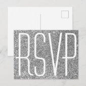 Faux Silver Glitter en White RSVP Briefkaart (Voorkant / Achterkant)