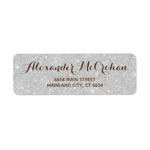 Faux Silver Glitter Foil Return-adres Etiket