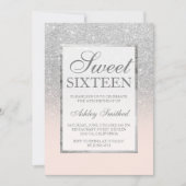 Faux silver glitter pink elegant chic Sweet 16 Kaart (Voorkant)